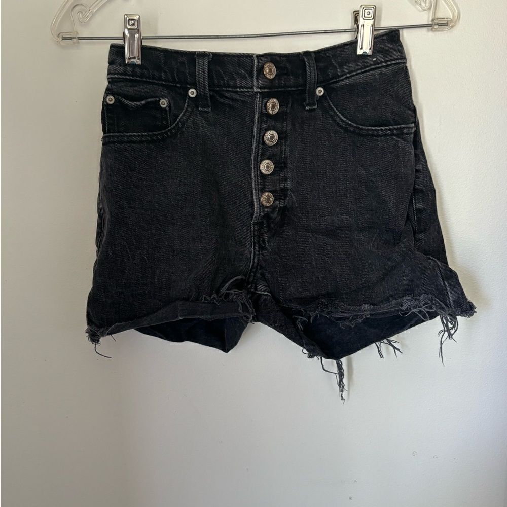 Abercrombie & Fitch High Rise 4" Denim Short Size 00 Black Distressed